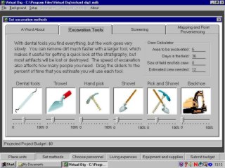 Choice of tools screen