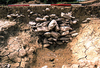 Inner ditch, area 1, with filling of stones.