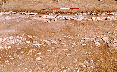 Area 3, the stone wall and berm excavated - view from the front.