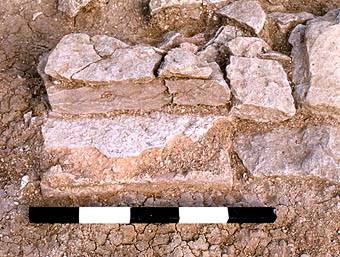 Front offset of stones of the wall.