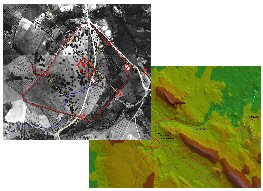 Composite image of aerial and contour maps of study area