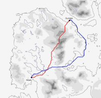 Map of Orkney showing cost paths