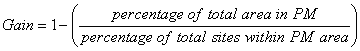 Gain = 1 minus (percentage of total area in PM divided by percentage of total sites within PM area)
