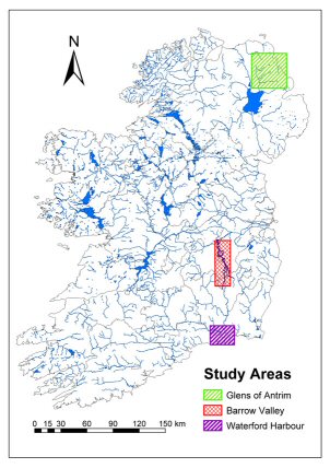 Figure 1. Location map of all three case study areas