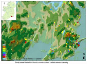 Figure 4. Distribution and concentration of early prehistoric material in the Waterford Harbour area