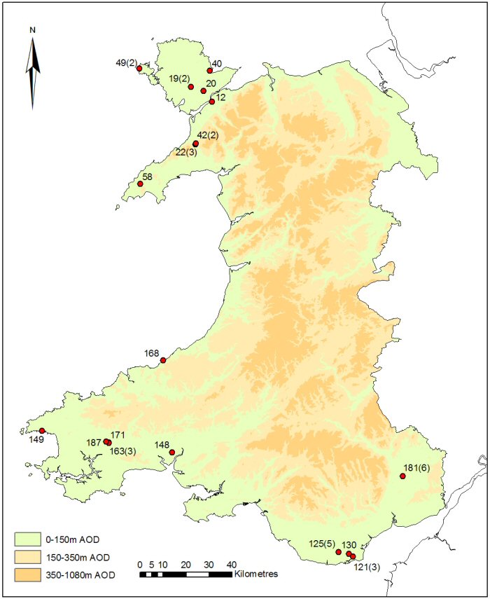 Distribution of settlements dated after AD50