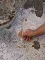 Excavated wall plaster against extant decoration