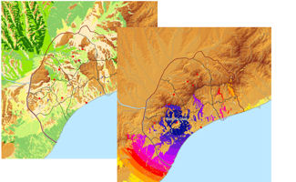 Composite image showing viewsheds of study area