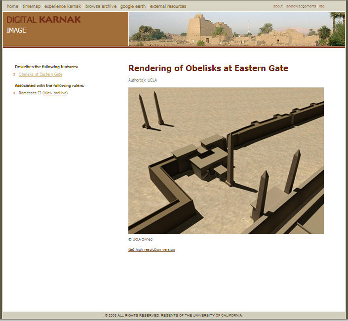 Rendered model of obelisks at East Gate