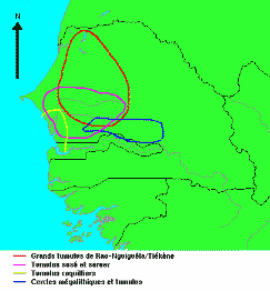 Essai de distinction de groupes culturels à travers les différentes architectures de tumulus funéraires sénégambiens 50 Km