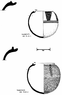 Pots à lèvres bifides ou < embases > de Toubakouta (Soukouta) Ech. 1/3 