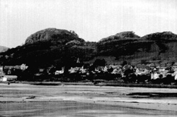 The twin peaks of Degannwy Castle, near Conwy, Wales.