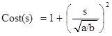 Cost(s) = 1 + (s over square root a/b) squared