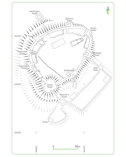 Diagram showing floorplan of reinterpretation of Pontefract castle