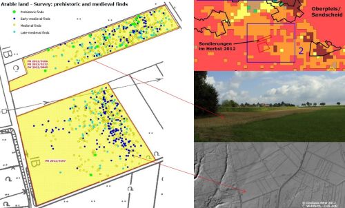 A diagram showing example arable land in the Pleiser Hills, with an accompanying photo of grassland