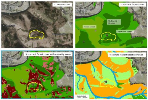 A series of maps showing Iron age hillforts and surrounding forest cover