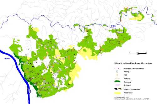 A map showing Historic cultural land use in the 19th century in the project area