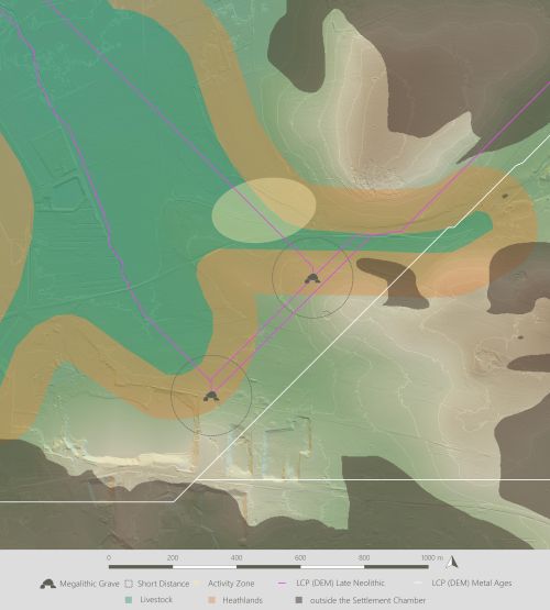 A map showing the ositions of the megalithic graves within the first cultural landscape