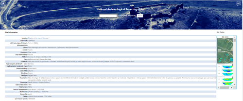 A screenshot of an archaeological site file in an online archive titled the 'National Archaeological Repertory