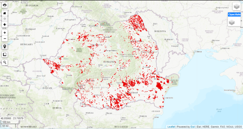 A screenshot of a map showing the spatial distribution of all archaeological sites delimited by polygons in the National Cultural Heritage Map Server