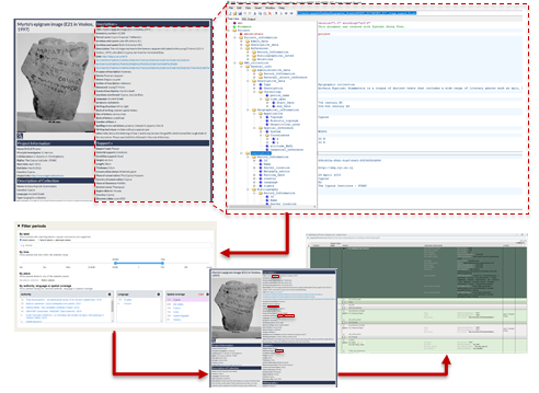 a collection of screenshots within a diagram showing a workflow