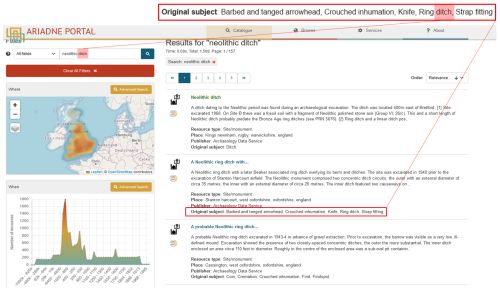 A screenshot of search results on the ARIADNE portal