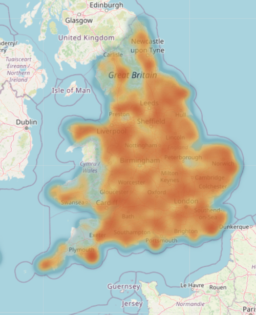 heat map of the United Kingdom