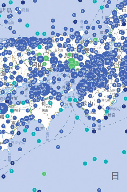 Figure 3: Coordinates registered in SORAN before normalisation shown on a map