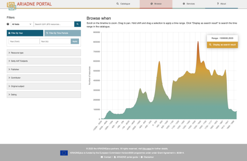 A screenshot of the temporal browse facility in the ARIADNE portal