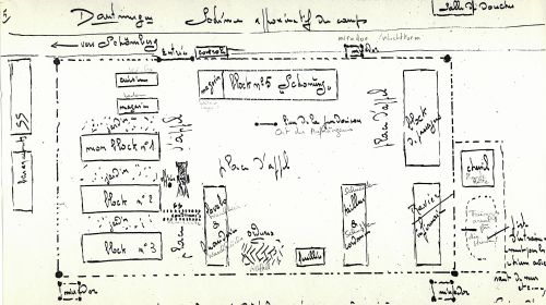 Handrawn sketch of layout of KZ Dautmergen drawn by survivor Ludovic de La Chapelle