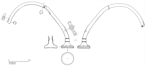 Black and white line drawing of the torc with scale