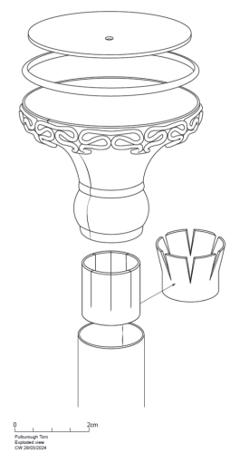 Exploded black and white line drawing of terminal